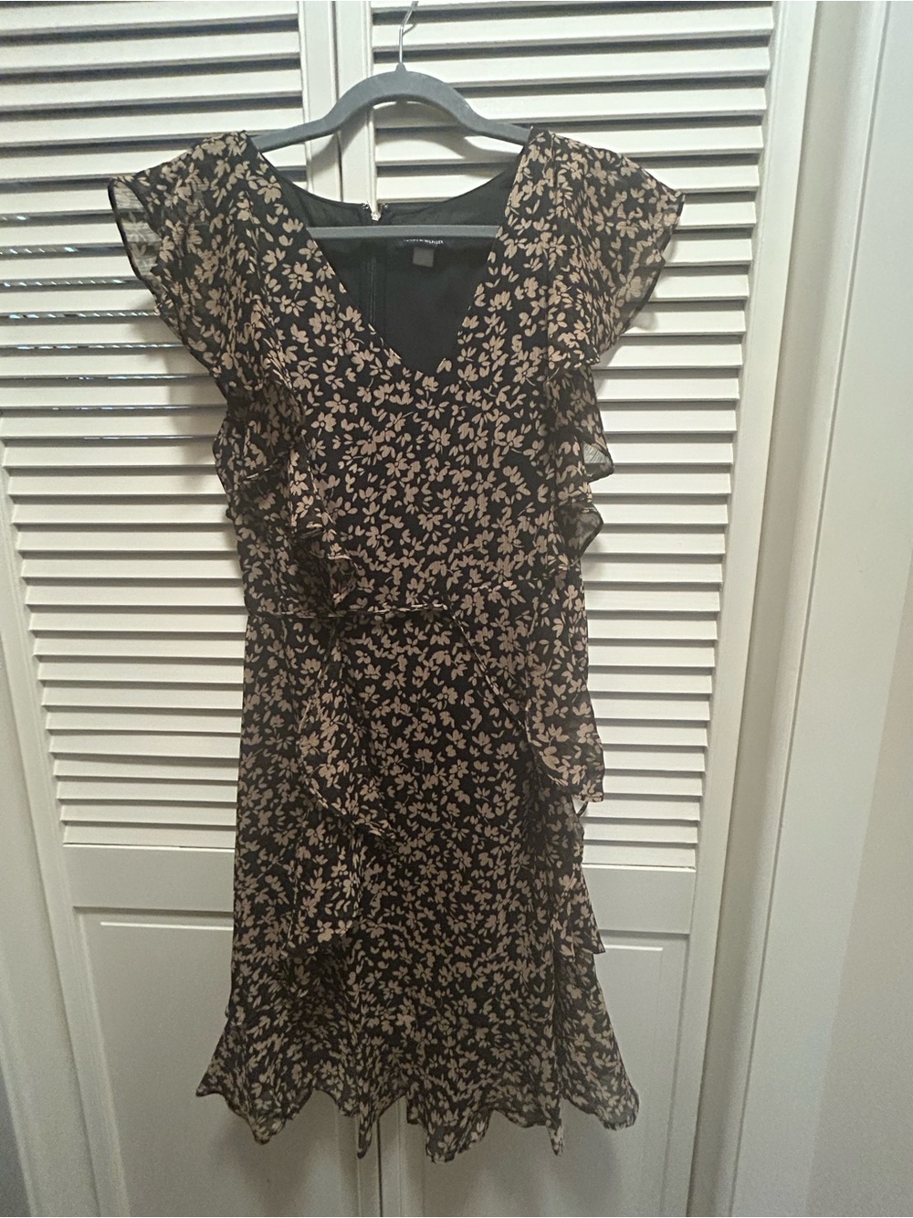 Tommy Hilfiger Black Midi Dress with Beige Floral Print